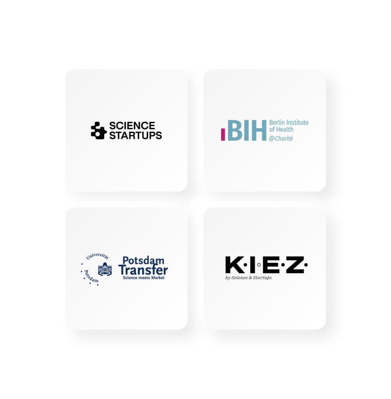 Graphic with 4 logos of Science Startups, BIH, Potsdam Transfer and KIEZ